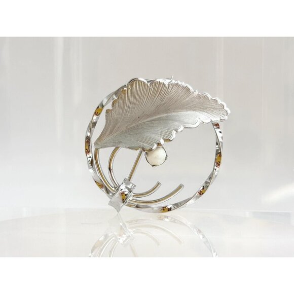 40s Vintage C.R. Co. Art Deco Faux Pearl Foliage Openwork Sterling Silver Brooch - Picture 3 of 10